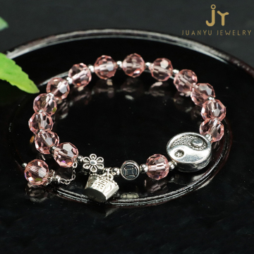 Tai Chi Crystal Bead Bracelets: Healing Pink Colored Chakra Quartz Jewelry