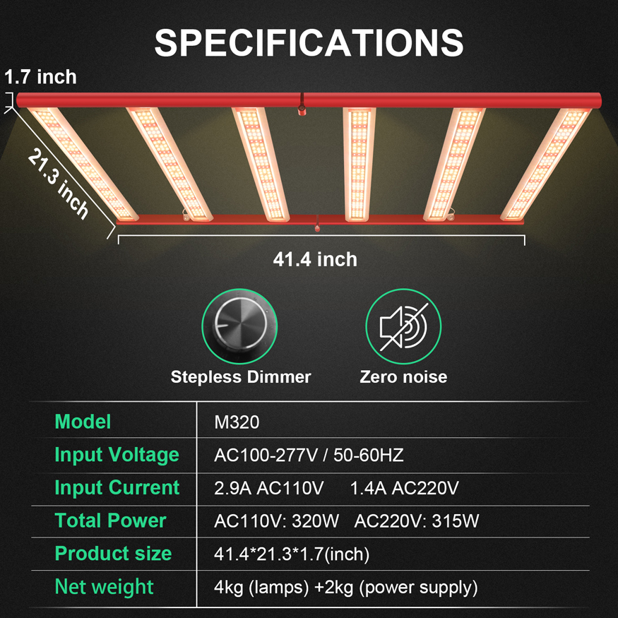 320w dimmbare hocheffiziente Grow Light Bar 2021