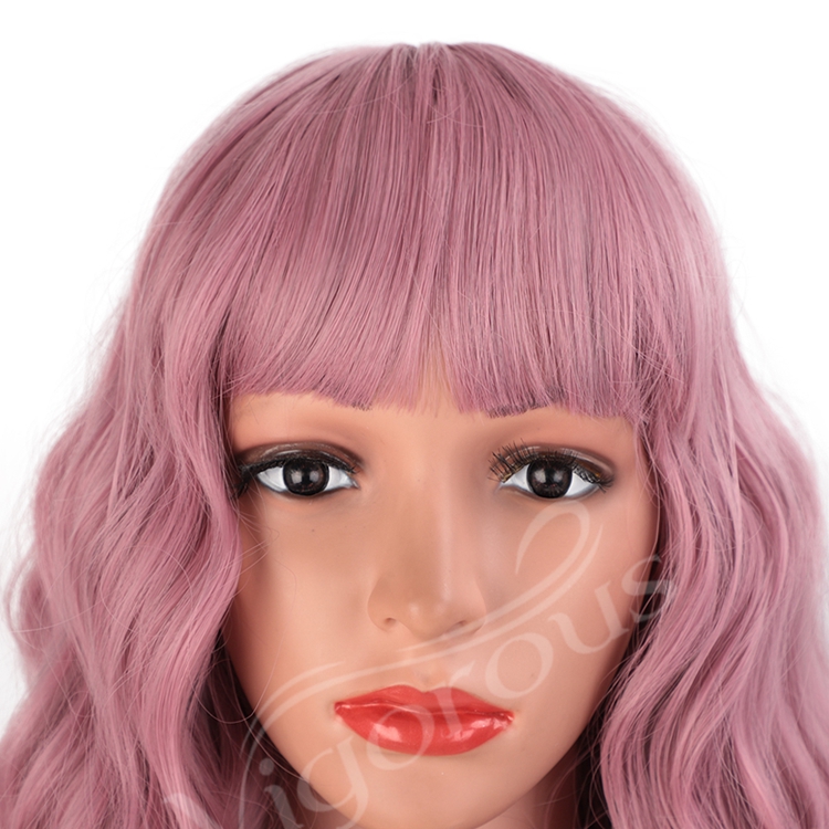 Best Hair Short Vendors High Quality Temperature With Bang Loose Wave Deep Pink Wholesale Wigs Synthetic