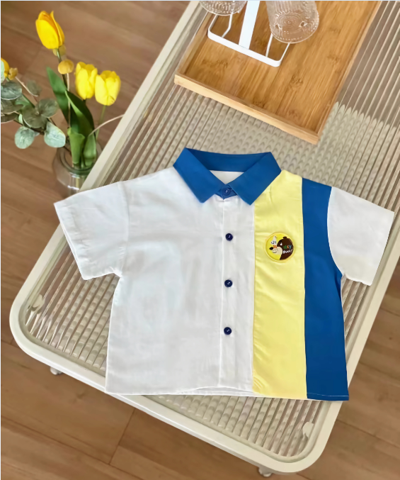 Baby Koreanstyle multicolor block casual short sleeved shirt