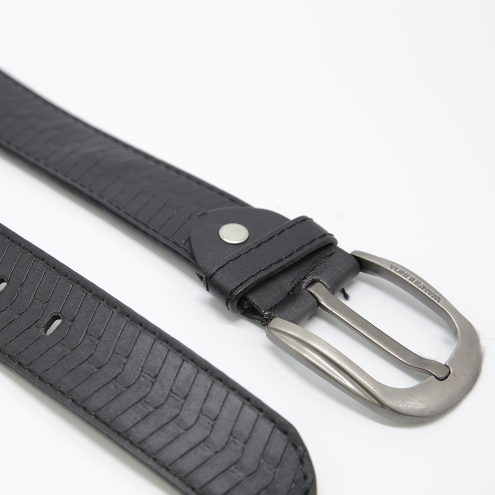 Ceinture en cuir Knurling Black Pin Buckle taille