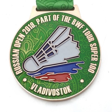 Medalha de metal esportivo de badminton de liga de zinco esmalte macio