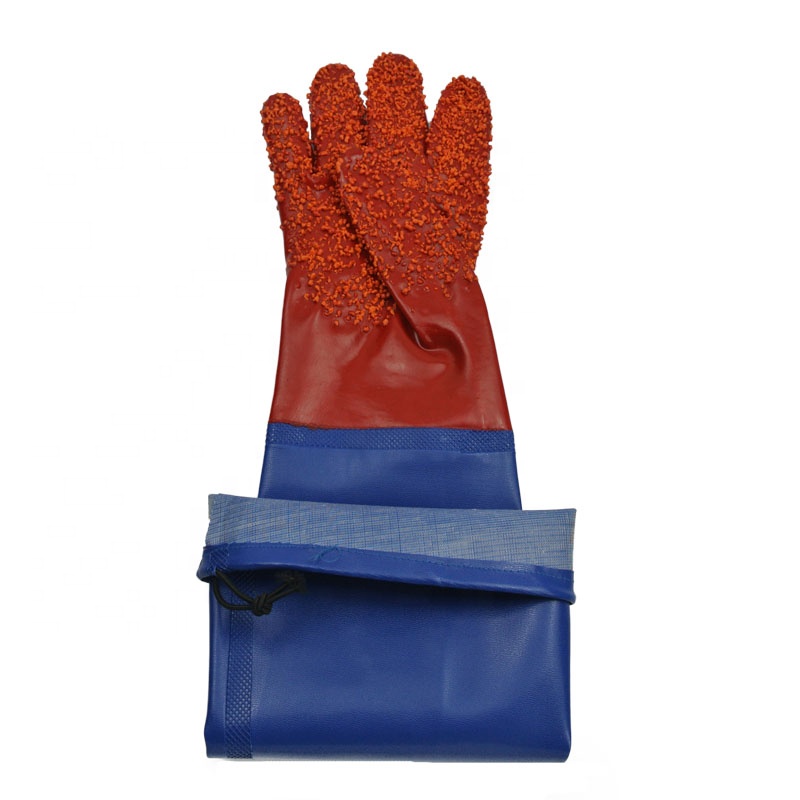 Red granular PVC raincoat with sleeve gloves 60cm