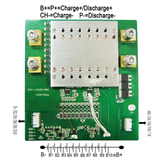 10s 60A PCM BMS for 36V 37V Li-ion/Lithium/ Li-Polymer 30V 32V LiFePO4 Battery Pack with Hdq, I2c Bluetooth, RS232, RS485 (PCM-L10S60-B85)