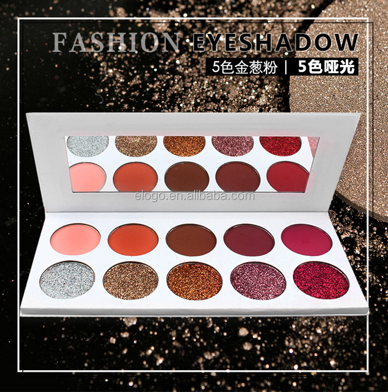 High quality Private Label Make Up Cosmetics 10 Color Pressed Glitter Eyeshadow Palette with White Box