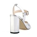 Crystal Chunky Heel Silver PU Eleganta Sandaler