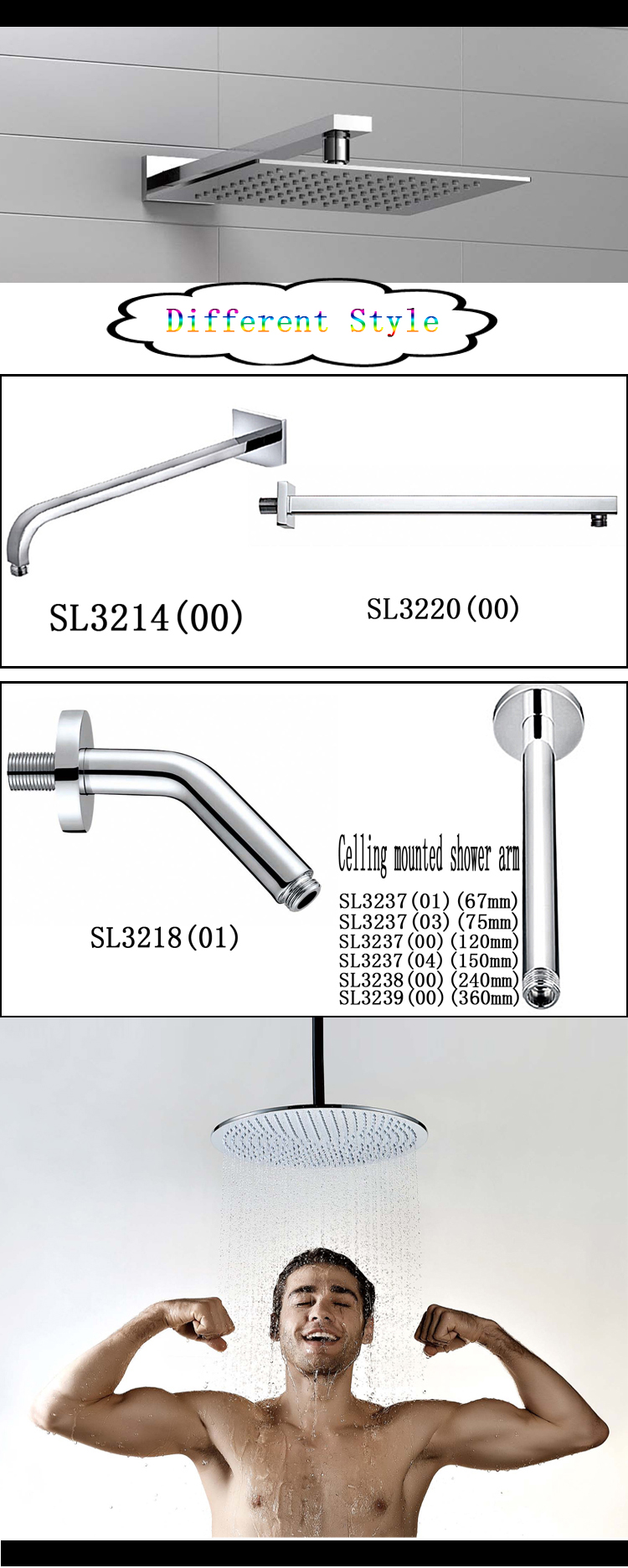 Bathroom hardware Wall/Celling mounted brass shower arm for rain shower head