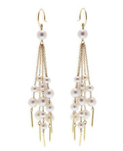Multiple gold chains drop earring with pearl