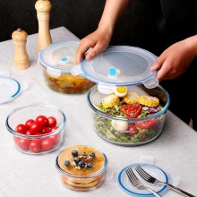 Microwaveable 3PCS Borosilicate Glass Tableware Set with Lids
