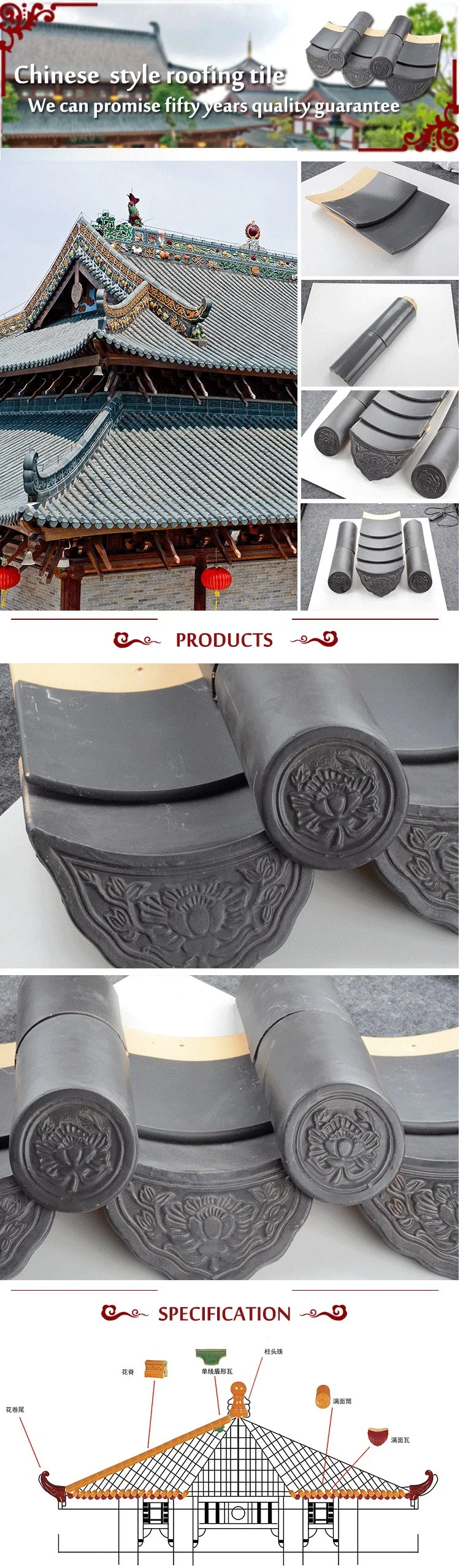 Monier Terracotta Colours Grey Clay Roof Tile Chinese Temple