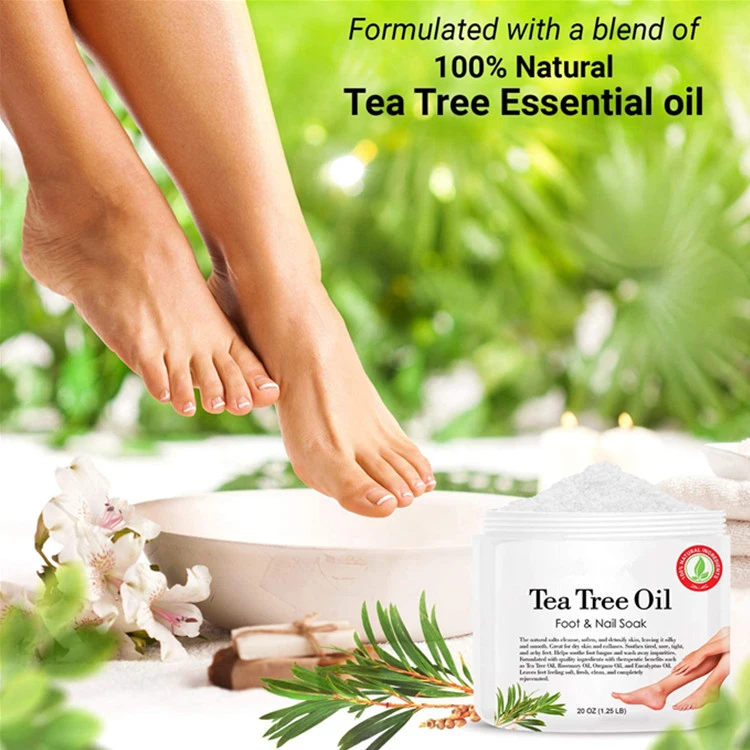 100% Natural Tea Tree Foot & Nail Soak for Dry Cracked Feet with Epsom Salt