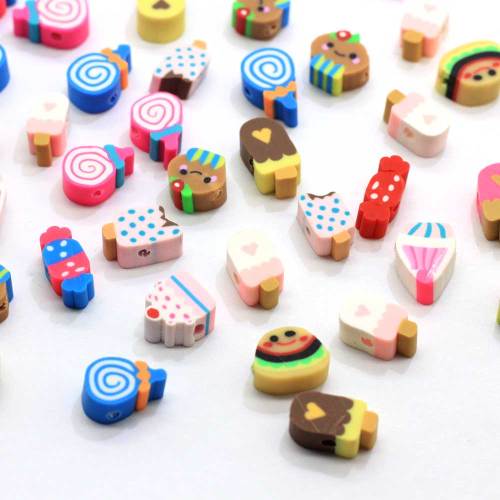 Cute Dessert Beads Candy Lollipop Popsicle Mix Polymer Clay Beads For DIY Jewelry Making