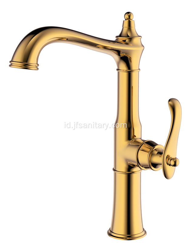 Kualitas Kuningan Tunggal-menangani Kitchen Sink Faucet Set Emas
