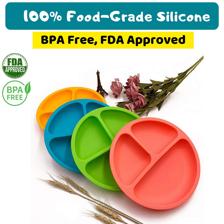 Amazon Hot Sale Kid Non-slip Feeding Bowl Rubber Plates Round Small Silicone Baby Food Plate