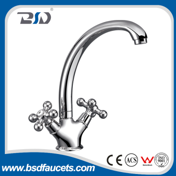 Sophisticated technologies good quality cross handles kitchen faucet deck mounted chrome high neck sink faucets mixer