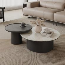 Microcrystalline Stone Coffee Table with Veneer Wood Base