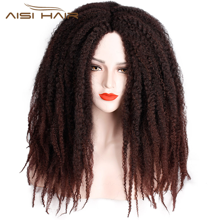 Aisi Hair Synthetic Afro Kinky Curly Hair Braided Long Wigs Dark Brown Marley Braiding Hair Wig for Black Women