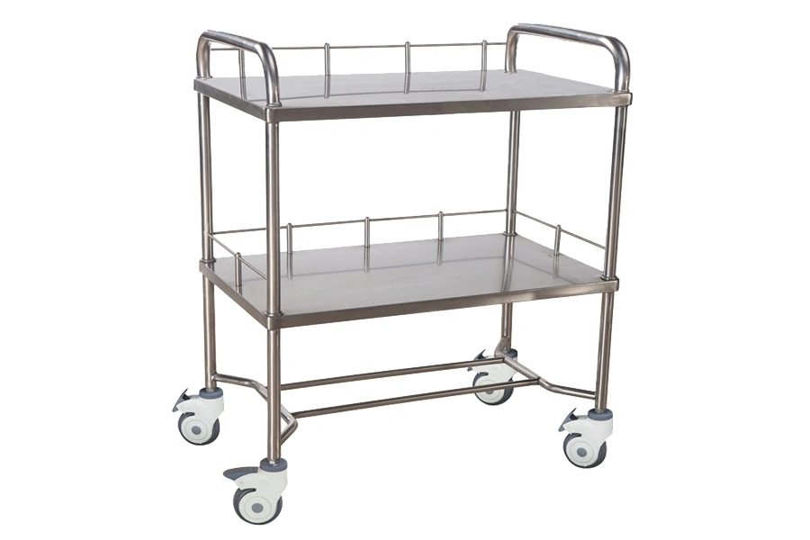 Factory Price Stainless Steel Medical Instrument Trolley Cart with Castors