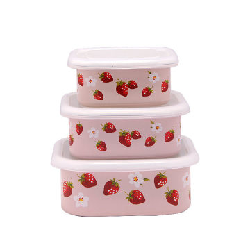 3PCS Square Shape Enamel Decal Food Storage Bowl Set
