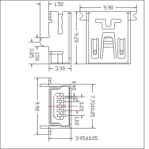 NUFM03 3 Mini USB 5P Receptacle B Type(Legs Front dip and back SMT) 