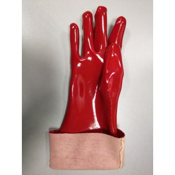 Rote PVC-Handschuhe glatte Oberfläche Interlock Liner 18 &quot;