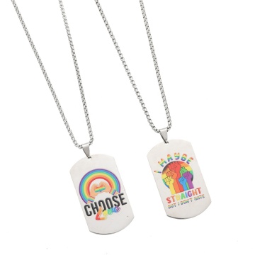 Custom DIY Personalized LGBT Pride Necklace - Yiwu Aceon Velle Stainless Steel Rainbow Word Tag