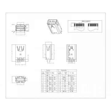 Mini Display Port Receptacle (Straddle 1.6mm Straight Legs)