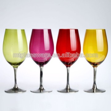 Mintao JB2057 Glassware hand made color glass elegant long stem silver stem red wine glass