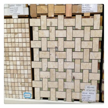 Cream Beige Marble Basketweave Mosaic with Green Dots