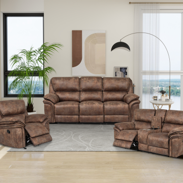 Dark Brown PU Leather Reclining Sofa