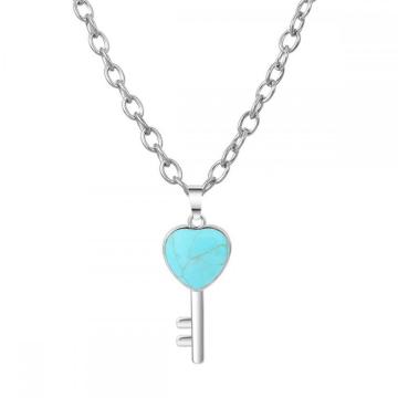 Gemstone Heart Shape Key Chain Necklace Natural Stone Pendant Necklace