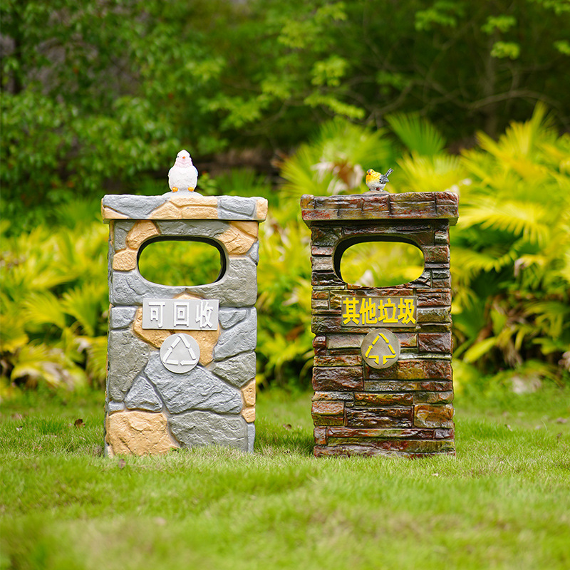 Decorative Metal Trash Can For Public Space Waste Sorting