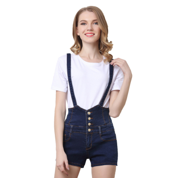 High Waist Suspender Shorts Women Jeans Pants with Braces