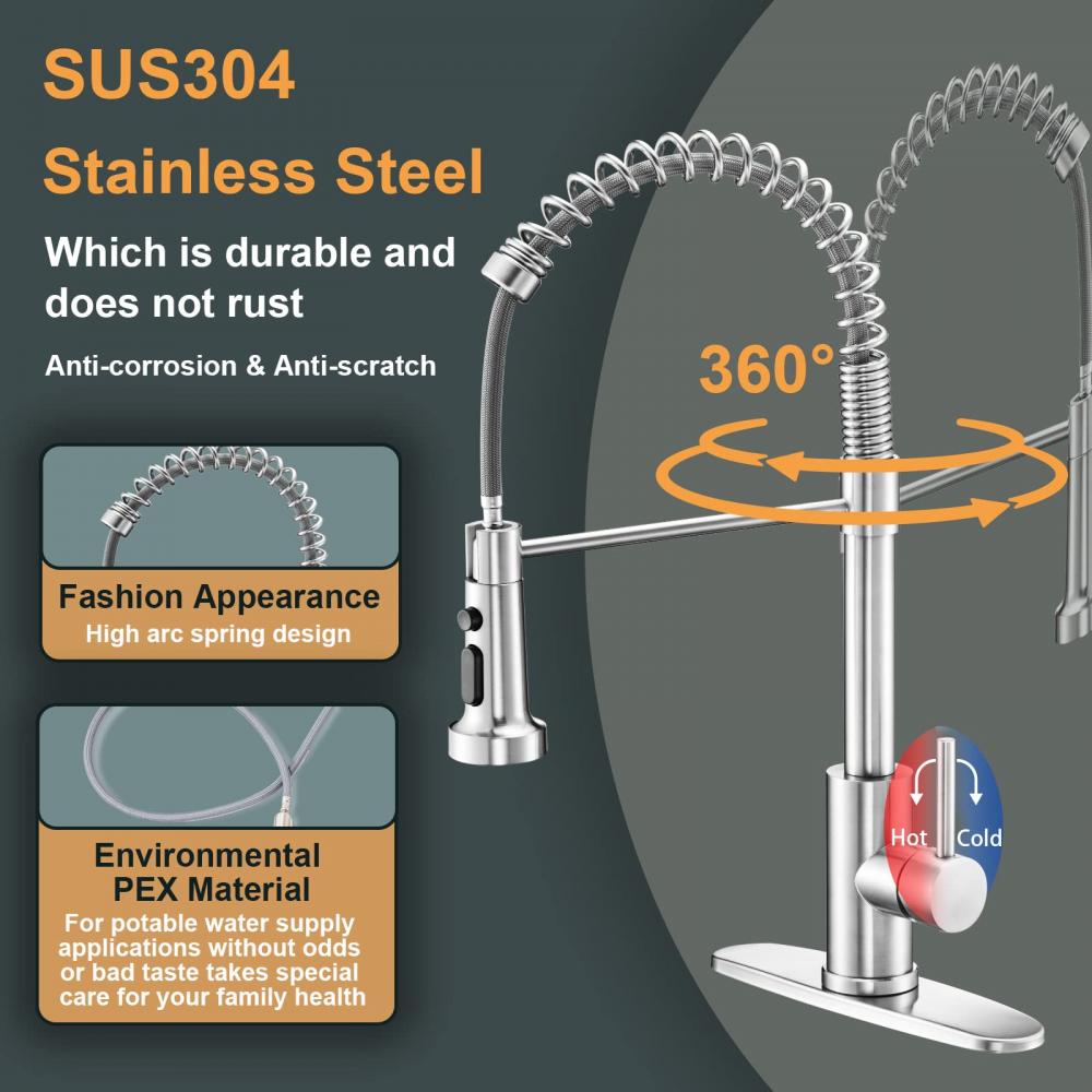 Gebürstete Nickelküchenarmaturen mit Pull -Down -Sprühgerät, handelsüblicher Einzelgriff aus rostfreier Stahlfeder