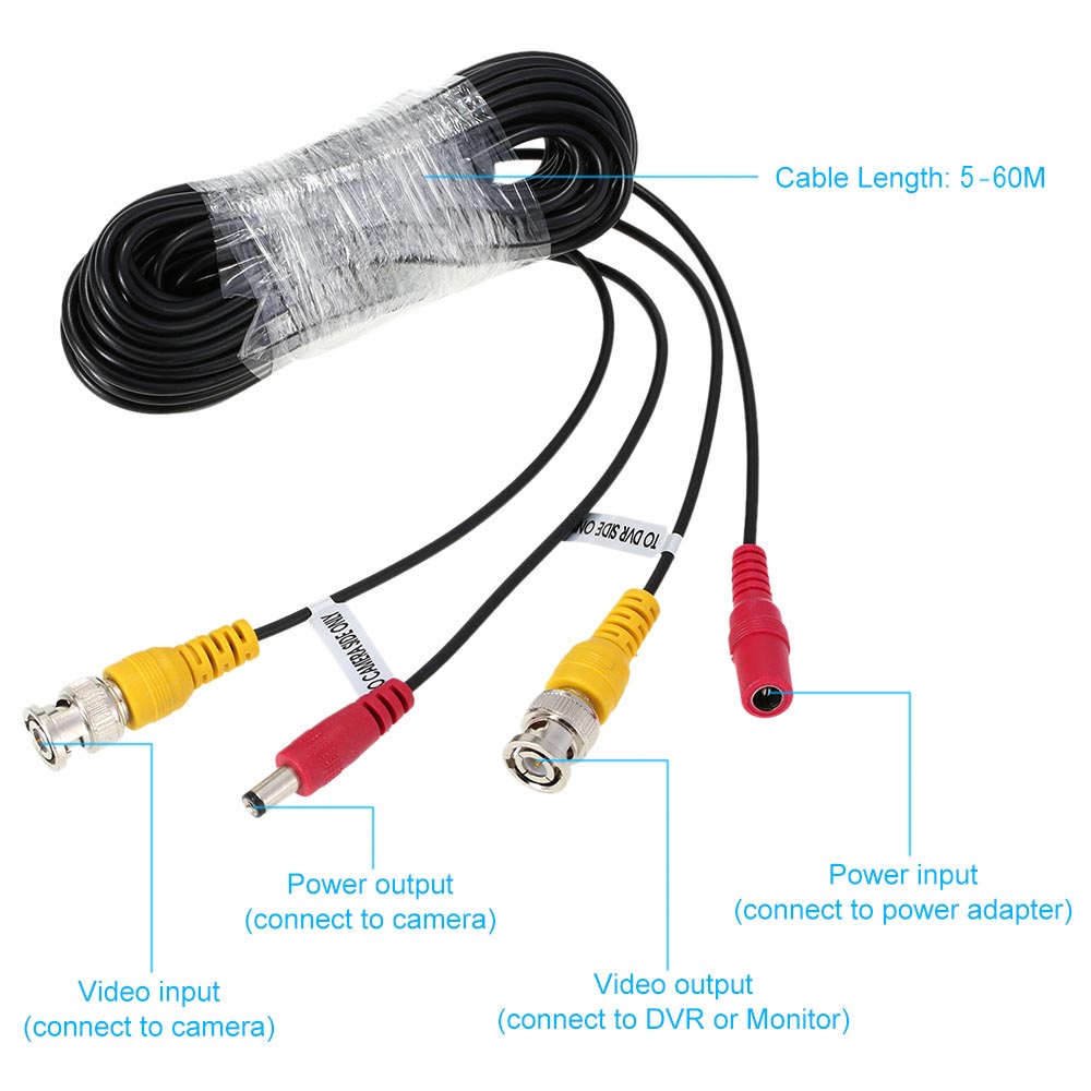 Custom Male to Female CCTV Camera Security Assembly RG59 Video BNC DC Power Cable Black / White Bare Copper Non-shielded CE RHOS