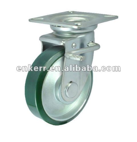 Industrial medium heavy duty swivel with brake caster with green pu wheel