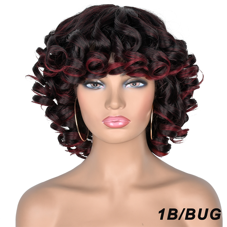 New Style curly Wigs body wave deep straight afro short synthetic fringe kinky curly bob wigs bangs natural hair with bang wig