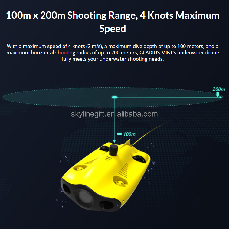 Chasing GLADIUS MINI S Underwater Drone ROV Robot for Diving and Rescue with Robotic Arm for finding fishes