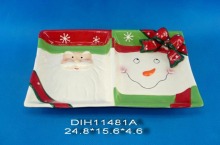 Hand-Painted Ceramic Snowmen Divided Plate