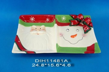 Hand-Painted Ceramic Snowmen Divided Plate