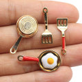 Miniature Dollhouse 100Pcs Enamel Alloy Pan With Eggs Charms Pan&Slice Enamel Pendants For Bracelet Necklace Jewelry Making DIY