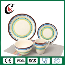 Bright hand painted stripe ceramic dinner set