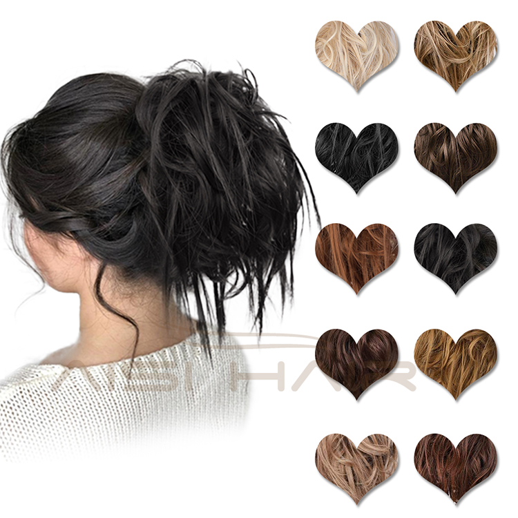 Aisi Hair Synthetic Donut Black Chignon Curly Bun Pad Chignon Elastic Band Ribbon Ponytail Rope Rubber Hair Extension For Women