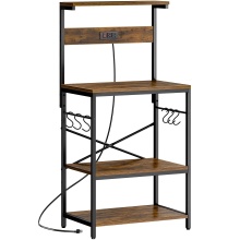 Kitchen Bakers Rack with Power Outlet: Multi-Functional Storage Solution for Coffee Bars and Microwaves