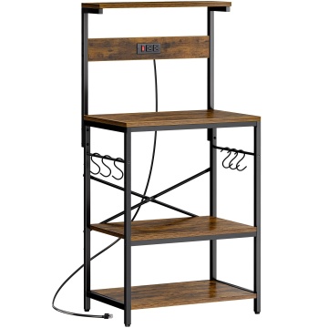 Kitchen Bakers Rack with Power Outlet: Multi-Functional Storage Solution for Coffee Bars and Microwaves