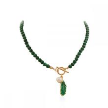 Protection Collier de perles en cristal malachite pour femmes mignonnes fleurs de fleur en or