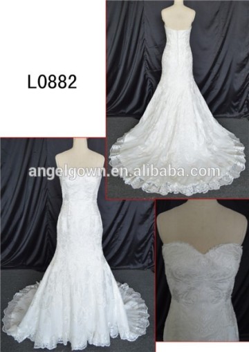 sweetheart lace mermaid wedding dress /short front long train wedding dress