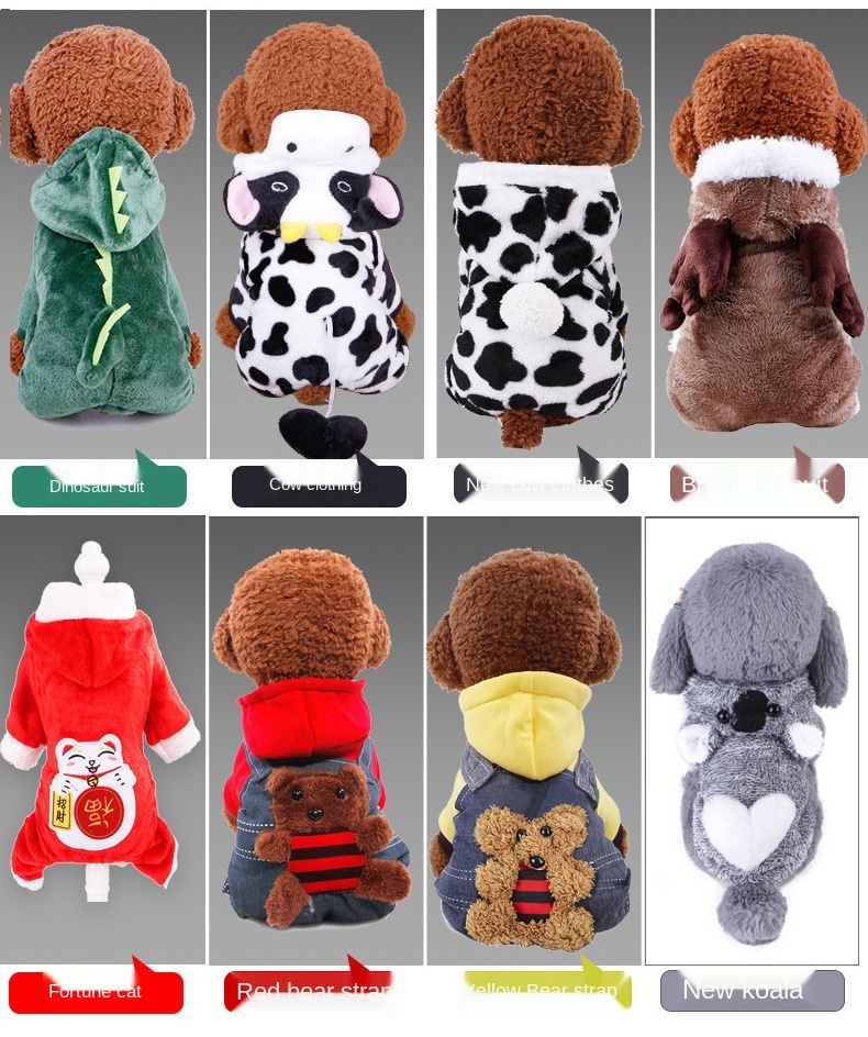 New Teddy Autumn and Winter Pet Clothes Coral Fleece Dog Costume Cartoon Dog Pet Costume