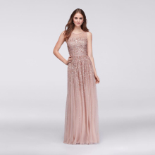 Scattered Sequin Illusion Bodice Tulle Gown Beaded Evening Dress For Teenagers