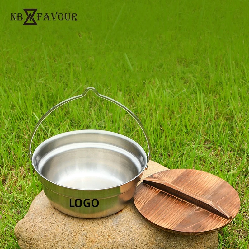 Burning Fire Pot Multi-Function Camping Stainless Steel Cook Pot with Pan Hanging Handle